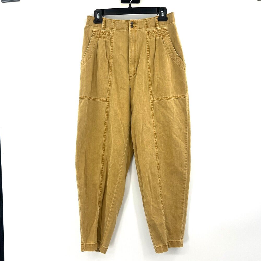 Universal Thread Womens Size 6 Mustard Barrel Leg High Rise Pleated Pants Cotton